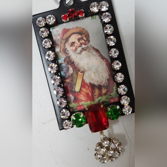 New Photo Frame Rhinestone Ornaments - Christmas Holiday Handcrafted Assemblage - Picture 1 of 4